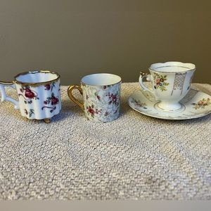 Lot of 3 timeless Japanese tea cups, one with saucer